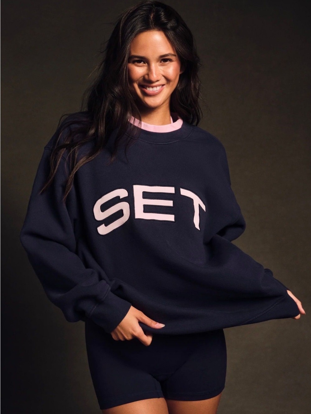 Set Active Staple Set Layered Crewneck Navy Sweatshirt Pink Logo Limited Edition